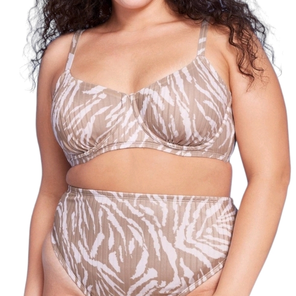 Wild Fable Beige Animal Print Ribbed Underwire Bralette Bikini Set, Size 2X - Picture 12 of 12